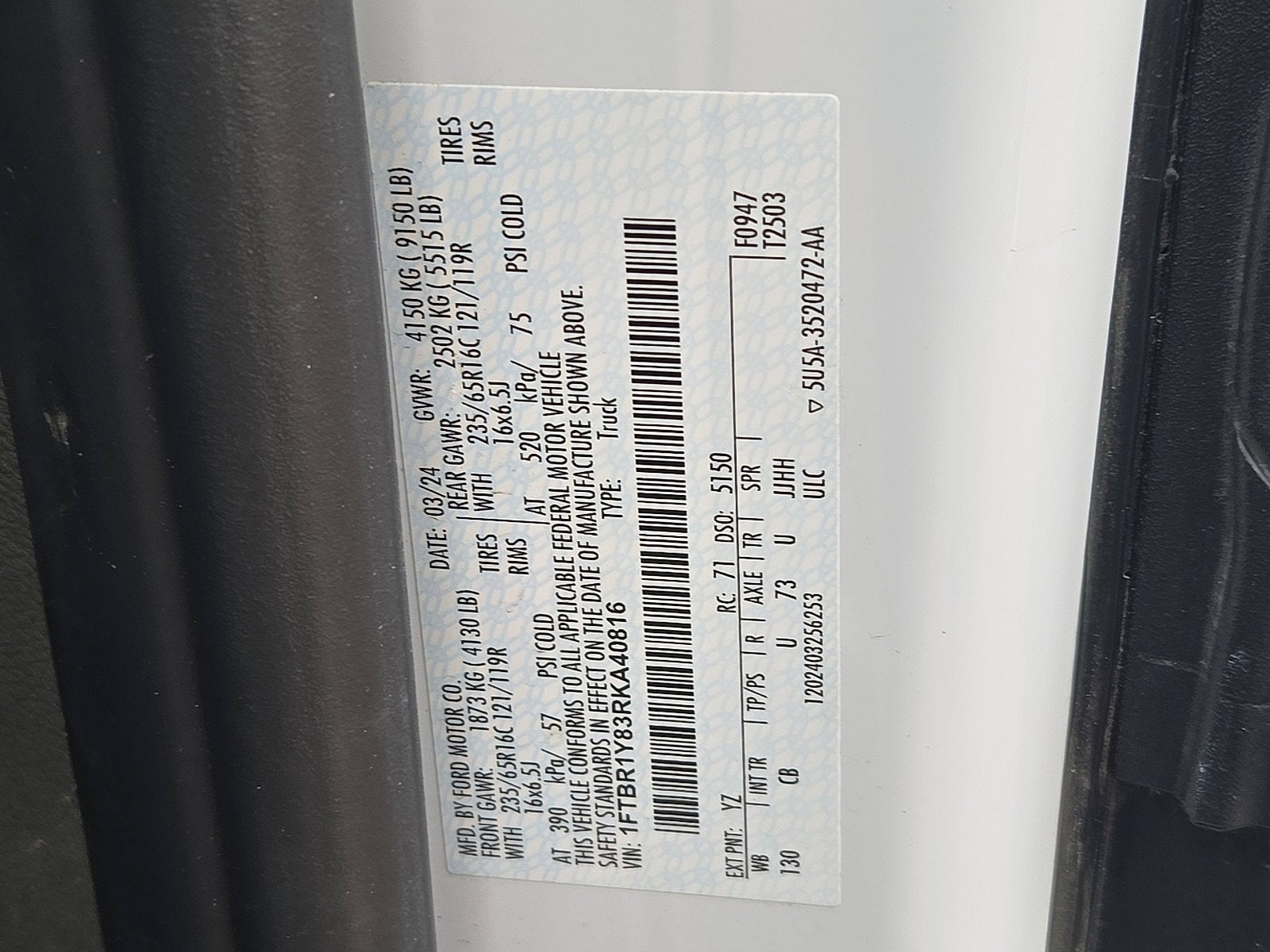 2024 Ford Transit Cargo Van T250 RWD LOW RF